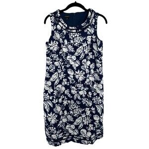 Talbots Sz 2P Blue and White Floral Knee Length Sundress Round Neck Cotton